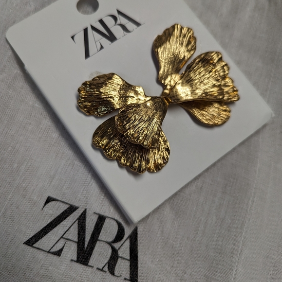 ZARA LEAF EARRINGS GOLDEN NWT - Picture 10 of 16